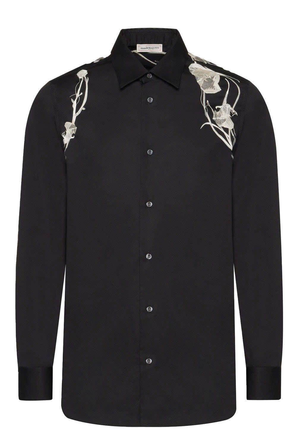 Áo sơ mi dài tay McQueen MCQ Đen thêu hoa Trắng vai Like Auth on web MK